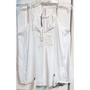 Solitaire NWT White Crochet Sleeveless Boho Romantic Cottagecore Prairie Top L